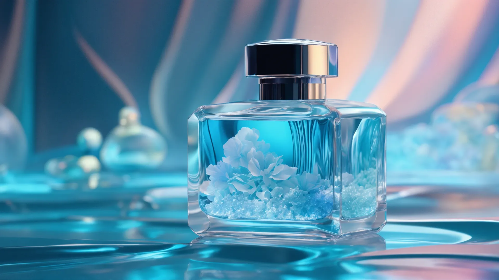 A dreamy artistic composition featuring a painter inspired by floating fragrance swirls.